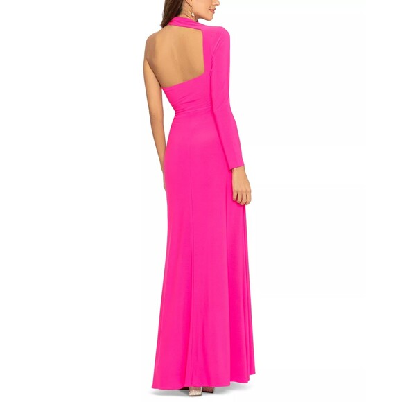 Betsy & Adam Asymmetrical One Sleeve Cutout Gown Pink size 2 - Picture 2 of 4